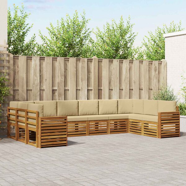vidaXL Hoekbank Set 10 pcs Natuurlijk en Beige Massief Acaciahout