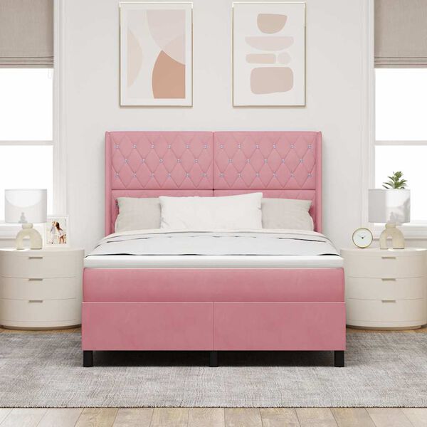 vidaXL Boxspringbed met LED-striplichten Roze 140 x 190 cm Fluweel