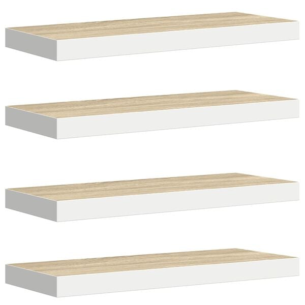 vidaXL Wandschappen zwevend 4 st 60x23,5x3,8 cm MDF eikenkleurig wit