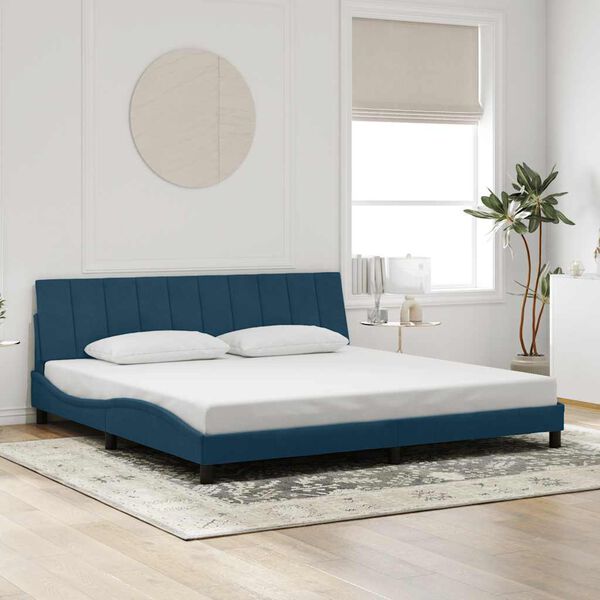 vidaXL Bedframe met LED zonder matras "Hanko" fluweel blauw 200x200 cm