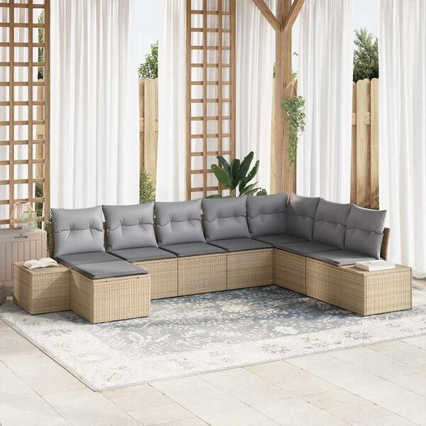 vidaXL Tuin Sofa Set met kussen 8 pcs Beige en Licht Grijs poly rattan