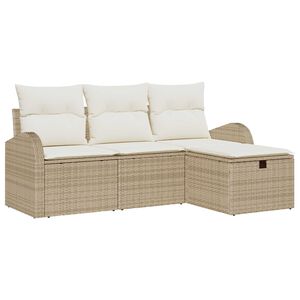 vidaXL Tuin Sofa Set met kussen met opslag 4 pcs Beige Poly riet
