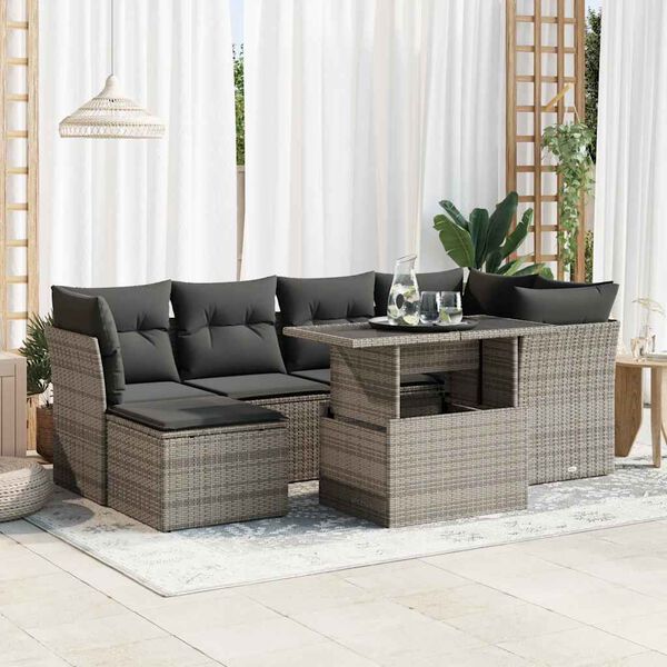 vidaXL 7-delige Loungeset met kussens poly rattan grijs