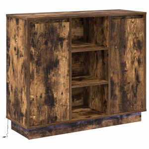 vidaXL LED Sideboard Gerookt eiken 90 x 32 x 75 cm Bewerkt hout