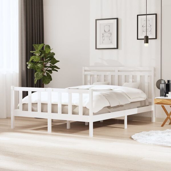 vidaXL Bedframe massief hout wit 150x200 cm