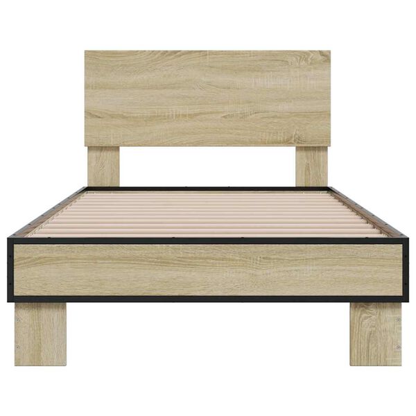 vidaXL Bedframe bewerkt hout en metaal sonoma eikenkleurig 90x190 cm