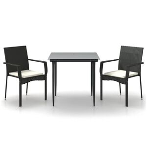 vidaXL 3-delige Tuinset met kussens poly rattan zwart