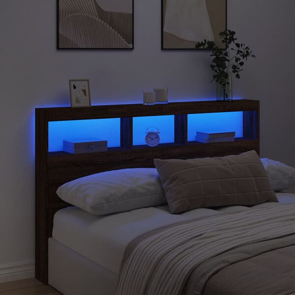 vidaXL Hoofdbordkast met LED-verlichting 160x17x102 cm bruin eiken