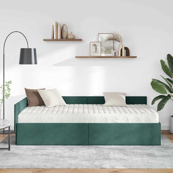 vidaXL Hoekbedframe met Matras Anders 2 pcs Groen Fluweel