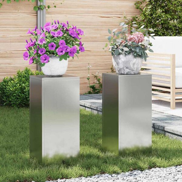 vidaXL Plantenstandaard 2 pcs Zilver 24 x 24 x 55 cm