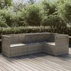 vidaXL 4-delige Loungeset met kussens poly rattan grijs