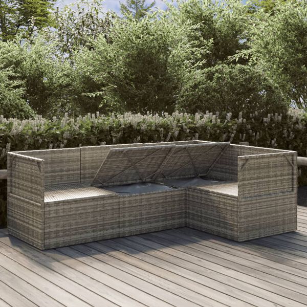vidaXL 4-delige Loungeset met kussens poly rattan grijs