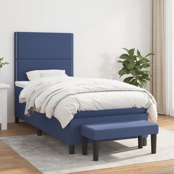 vidaXL Boxspring met matras stof blauw 90x200 cm