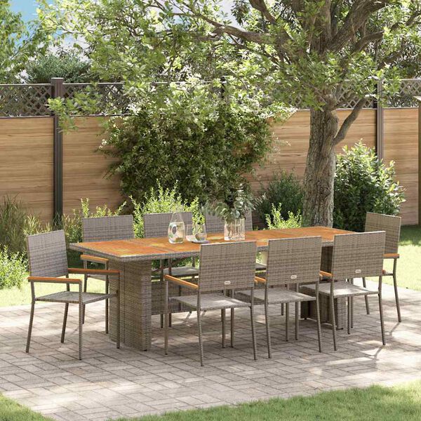 vidaXL Tuin eettafelset 9 pcs Grijs poly rattan