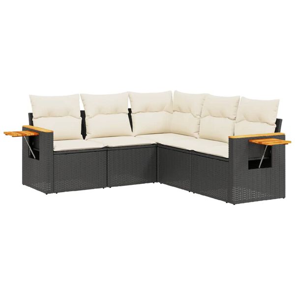 vidaXL 5-delige Loungeset met kussens poly rattan zwart