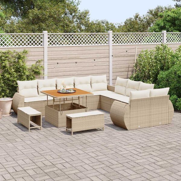 vidaXL Tuinbankenset 13 pcs Beige poly rattan