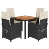vidaXL 5-delige Tuinset met kussens poly rattan zwart