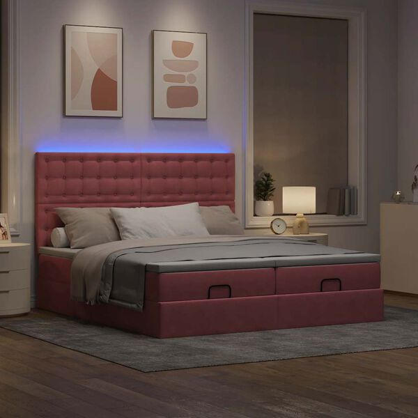 vidaXL Ottoman bed met matrassen en LED's 160x200cm fluweel roze