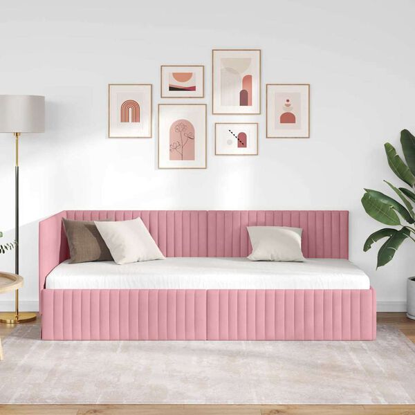 vidaXL Hoekbedframe met hoofdeinde Roze 80 cm x 200 cm Fluweel