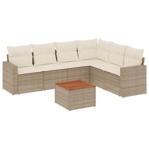 vidaXL 7-delige Loungeset met kussens poly rattan beige