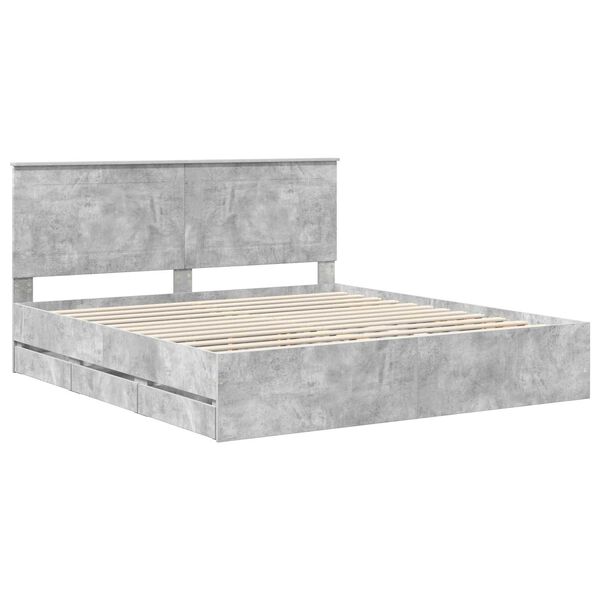 vidaXL Bedframe met lade Beton Grijs 200 x 200 cm Ingenieurshout
