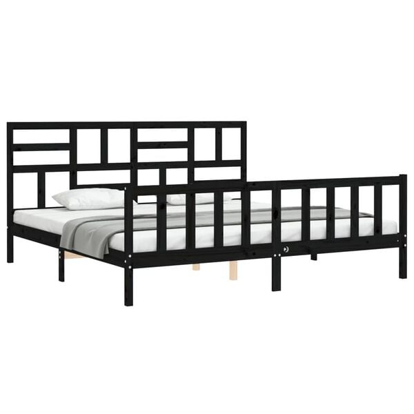 vidaXL Bedframe met hoofdbord massief hout zwart