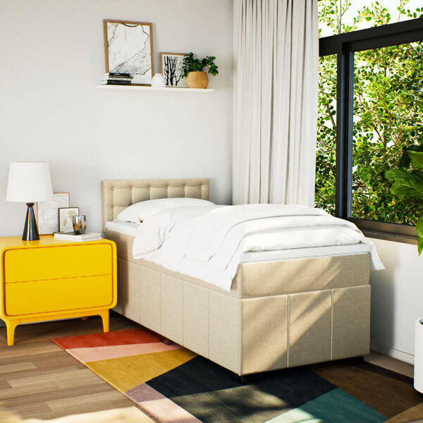 vidaXL Boxspring met matras stof cr&egrave;mekleurig 90x200 cm