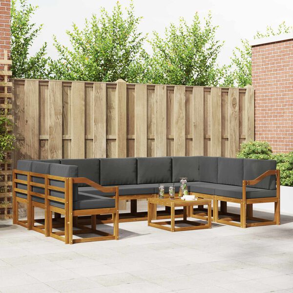 vidaXL Buiten bankenset met kussen 10 pcs Natuurlijk en Antraciet