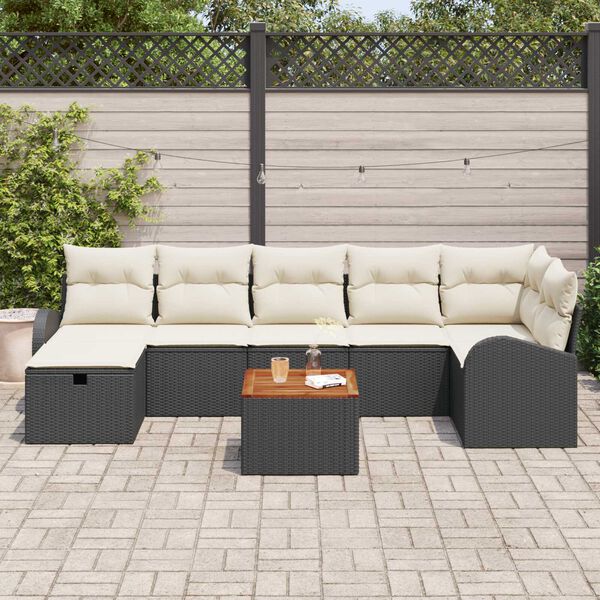 vidaXL Tuin Sofa Set met kussen met opslag 8 pcs Zwart Poly riet