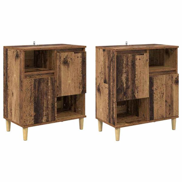 vidaXL Dressoirs 2 pcs Oud Hout 60 x 35 x 70 cm Bewerkt hout