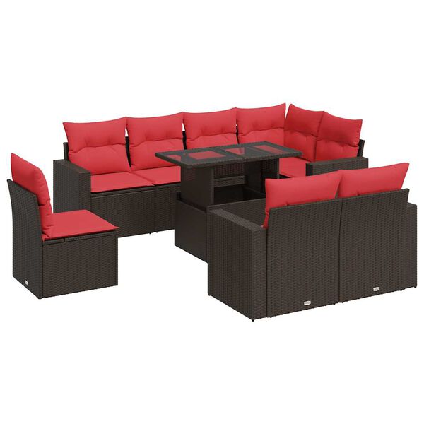 vidaXL 9-delige Loungeset met kussens poly rattan acacia bruin