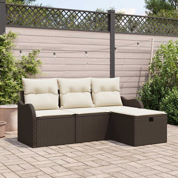 vidaXL Tuinbankenset met kussen 4 pcs Bruin en Cr&egrave;me poly rattan