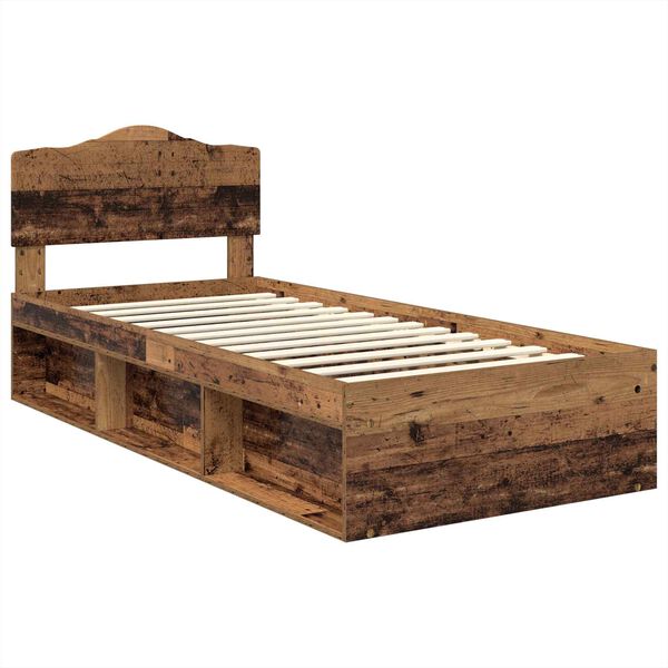 vidaXL Bedframe met hoofdeinde Oudhout 90 x 200 cm Massief grenenhout