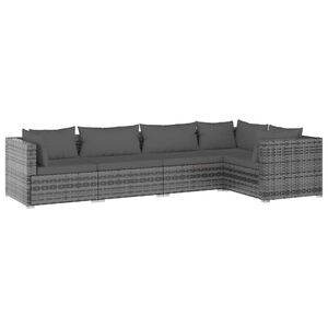 vidaXL 5-delige Loungeset met kussens poly rattan grijs