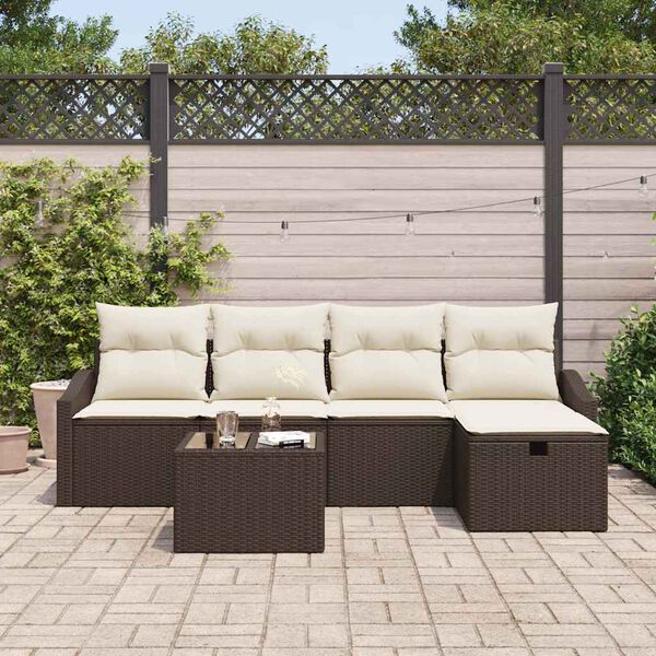 vidaXL Tuin Sofa Set met kussen 6 pcs Bruin Poly riet