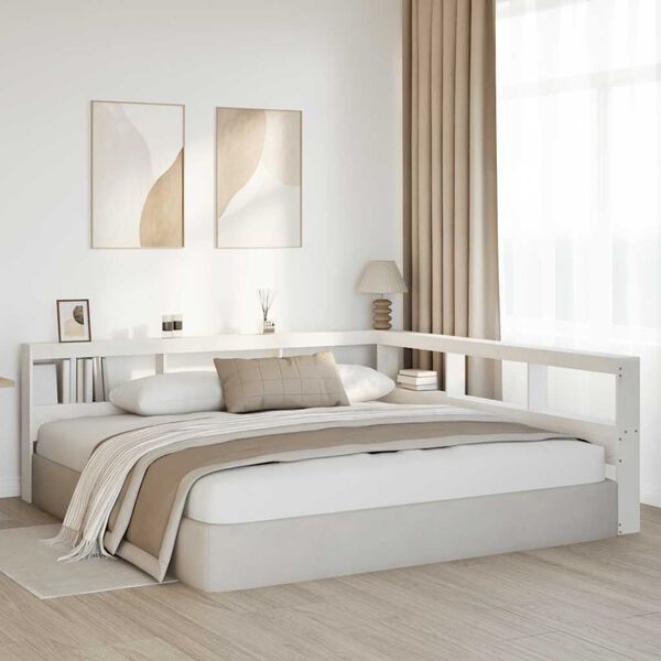 vidaXL Boekenkast Hoofdeinde L-vormig 200 cm massief grenenhout wit