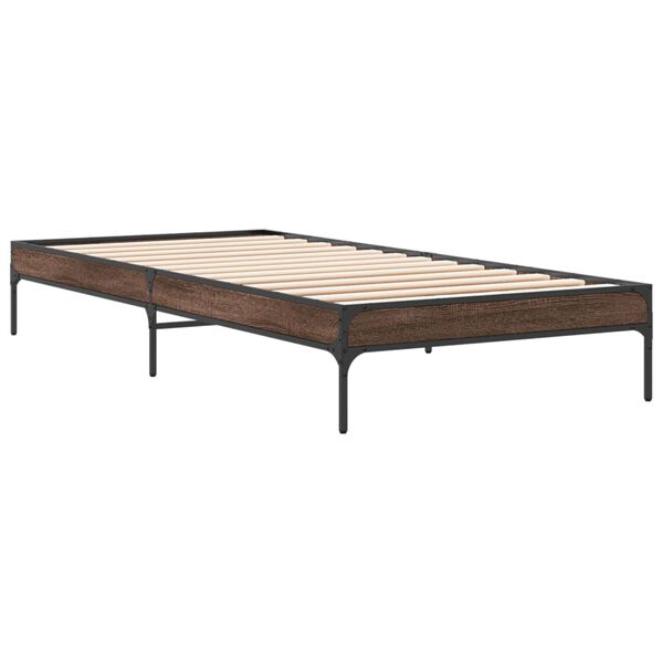 vidaXL Bedframe bewerkt hout en metaal bruin eikenkleurig 100x200 cm