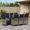 vidaXL Tafel en stoelen set met kussen 9 pcs Grijs PE Rattan