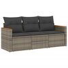 vidaXL 3-delige Loungeset met kussens poly rattan grijs