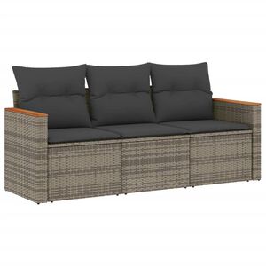 vidaXL 3-delige Loungeset met kussens poly rattan grijs
