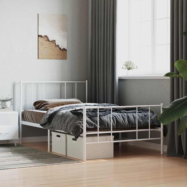 vidaXL Bedframe met hoofd- en voeteneinde metaal wit 90x200 cm