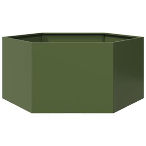 vidaXL Plantenbak zeshoek 104x90x45 cm staal olijfgroen