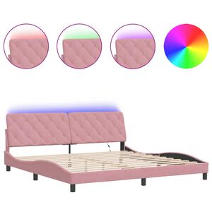 vidaXL Bedframe met LED zonder matras fluweel roze 200x200 cm