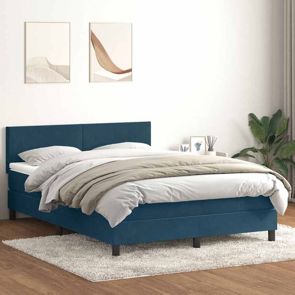 vidaXL Boxspring met matras fluweel donkerblauw 140x220 cm