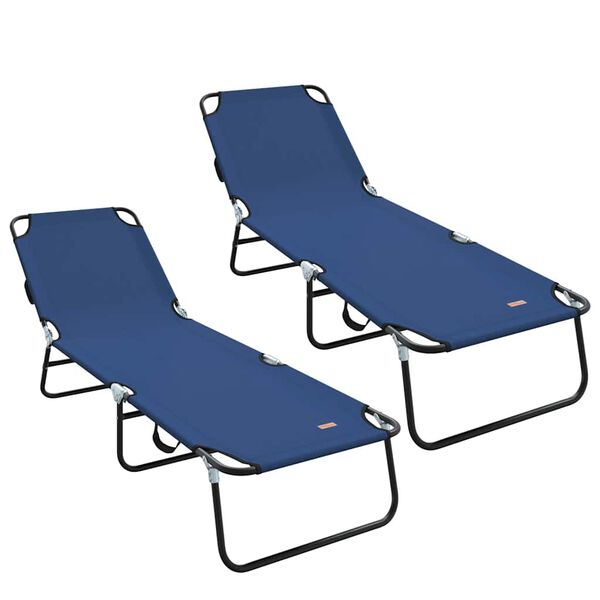 vidaXL Opvouwbare zonnebed 2-persoon 2 pcs Blauw 56 x 189 x 87cm Stof