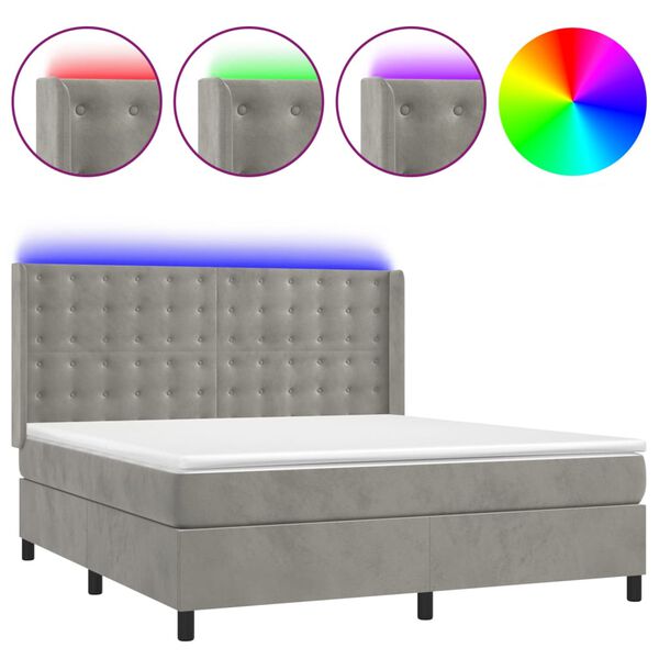 vidaXL Boxspring met matras en LED fluweel lichtgrijs 180x200 cm