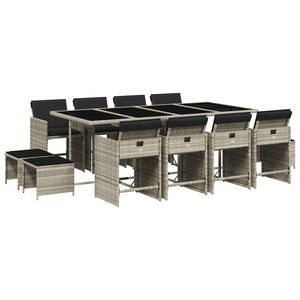 vidaXL 13-delige Tuinset met kussens poly rattan lichtgrijs