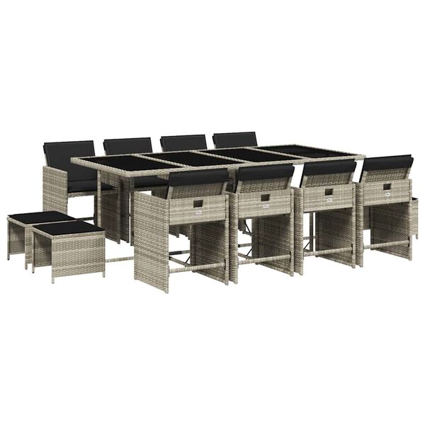 vidaXL 13-delige Tuinset met kussens poly rattan lichtgrijs