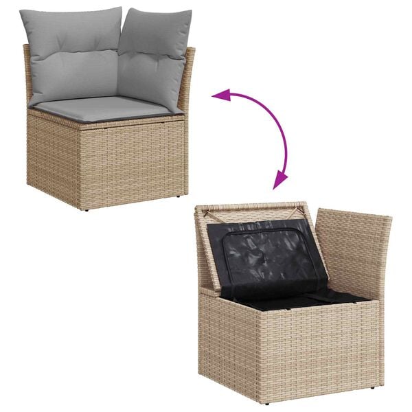 vidaXL Tuinbankenset met opslag 7 pcs Beige en Licht Grijs poly rattan