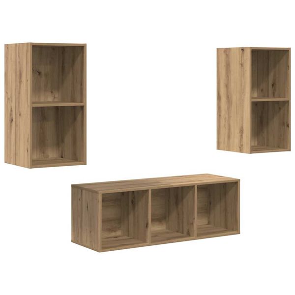 vidaXL Tv-meubelset Wandgemonteerd 3 pcs Artisan Eiken Bewerkt hout